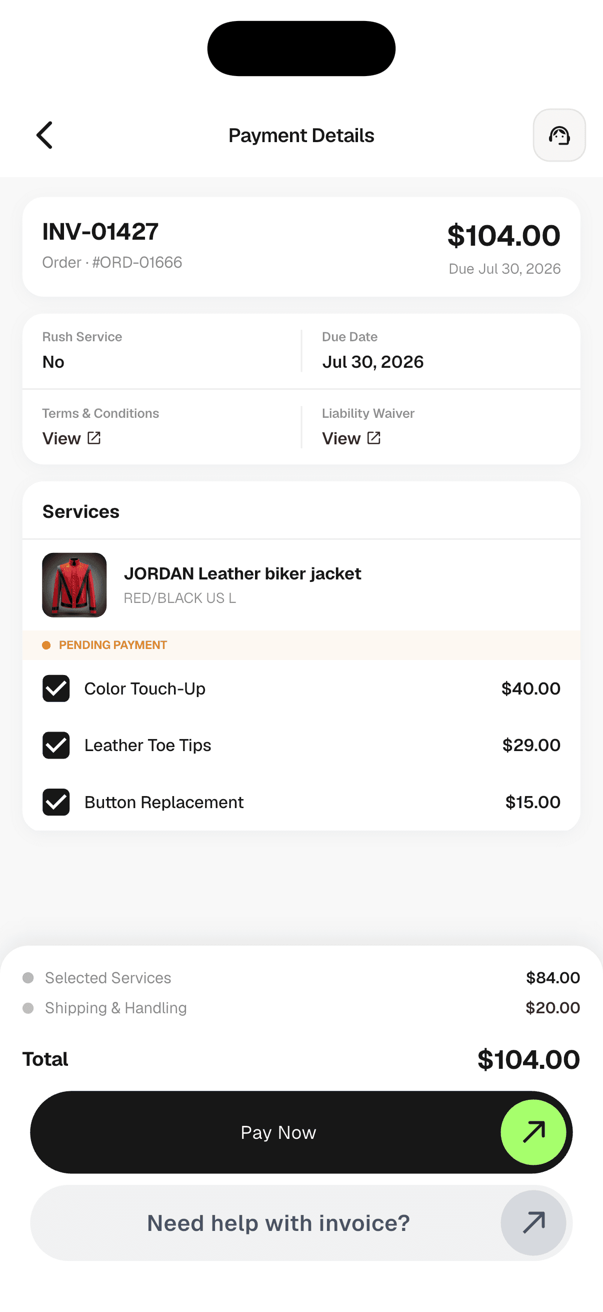 Invoice page